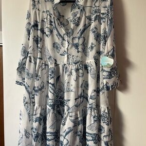 Chic Blue Floral Long Sleeve Dress